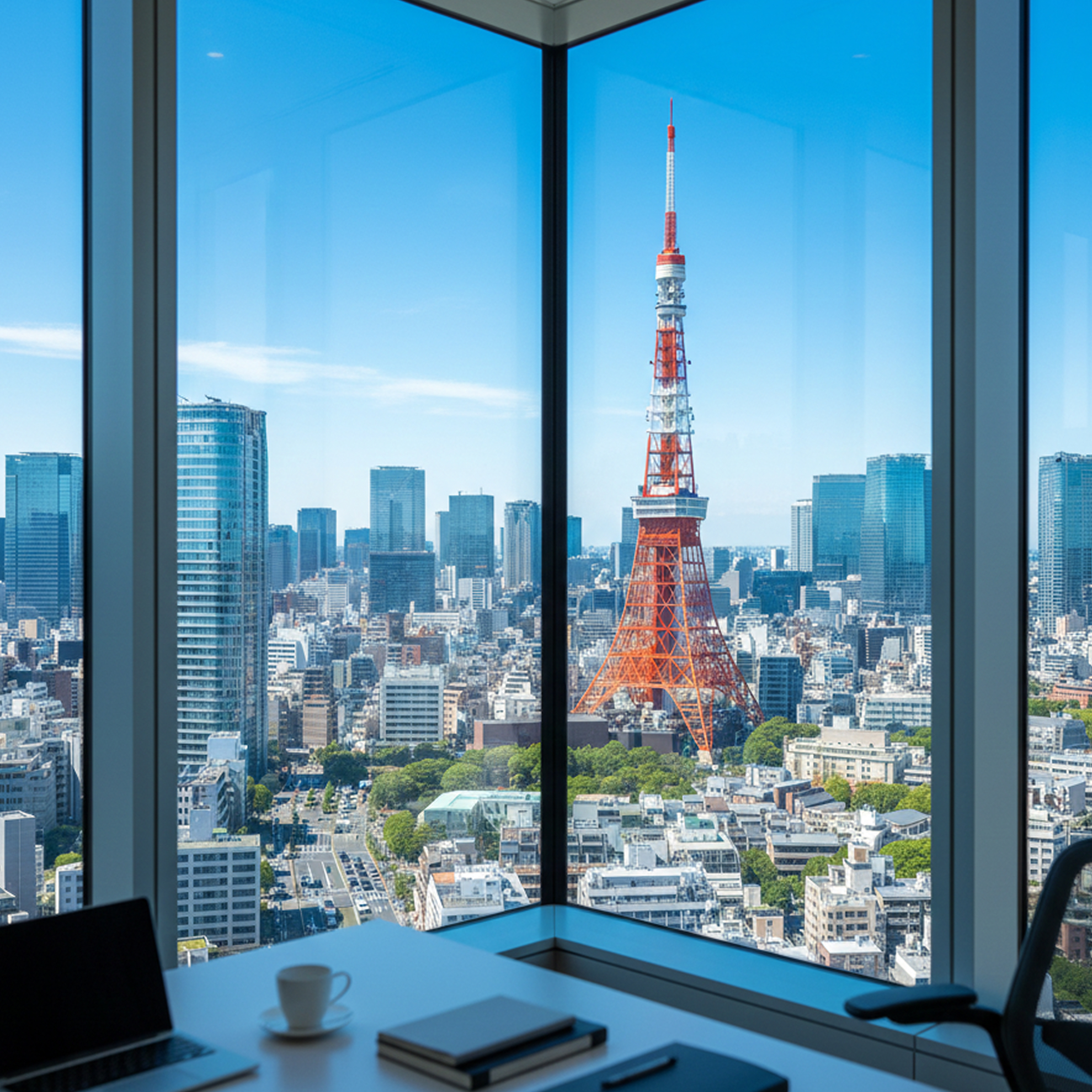 Tokyo Tower viewed from a professional workspace